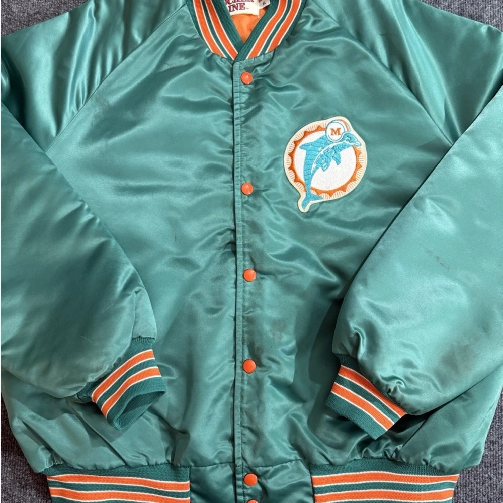 Vintage 90s Miami Dolphins Varsity Satin Coat Jacket XL